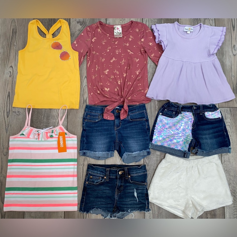 Girl’s Summer Clothing Bundle Tops Tanks Jean Shorts Lot Justice Gymboree Size 7
